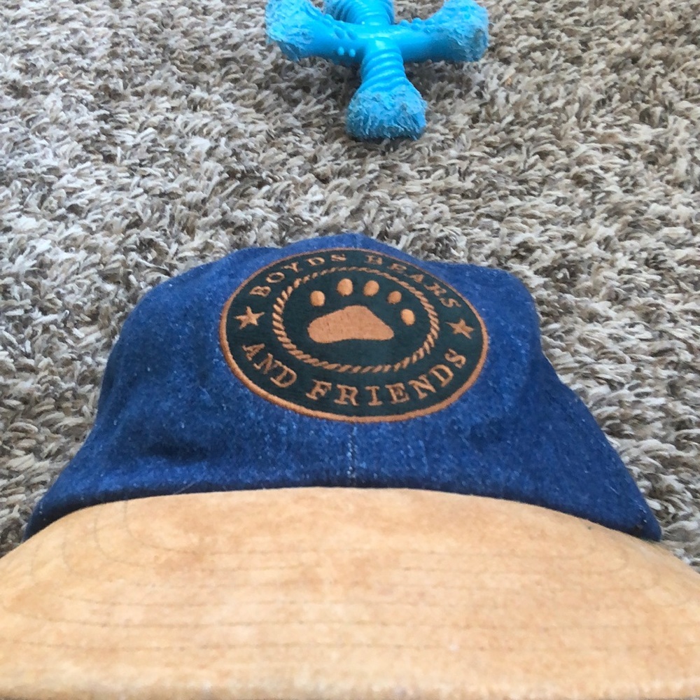 VINTAGE Boyds Bears And Friends Bearwear Denim/Suede Baseball Cap Adjustable Hat - Picture 2 of 7